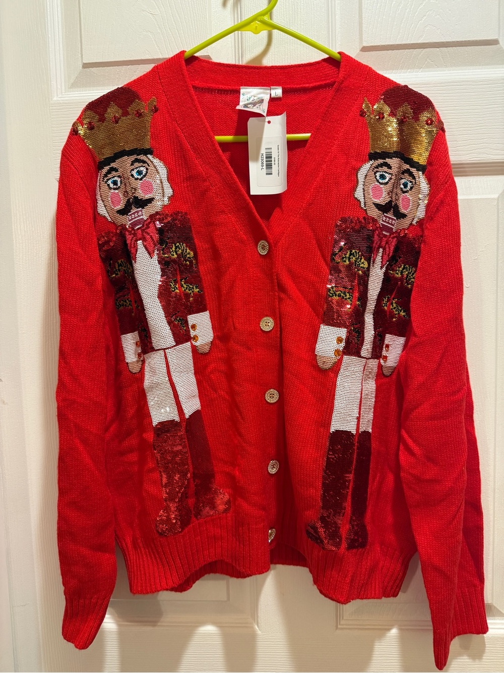 QUEEN OF SPARKLES Red Nutcracker Sequin Cardigan